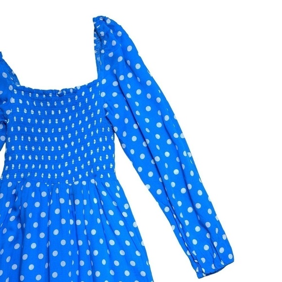 Anthropologie Dolan Blue & White Long Sleeve Polka Dot Midi Dress US XSP - Picture 4 of 12